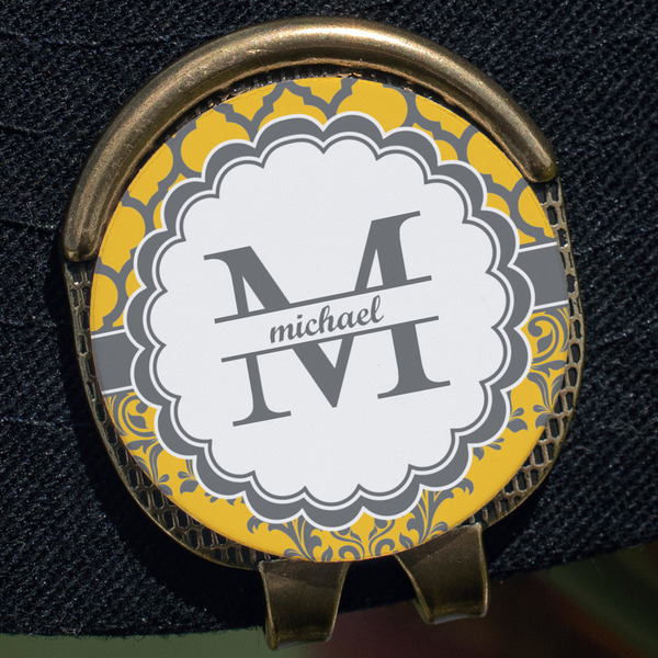 Damask & Moroccan Golf Ball Marker Hat Clip - Gold - Close Up