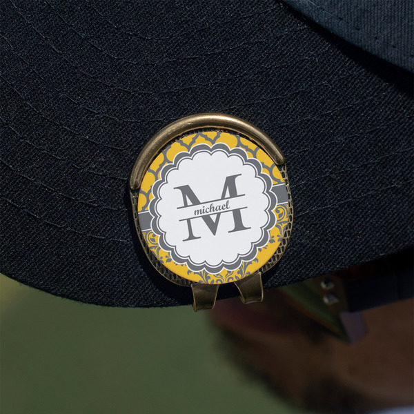 Damask & Moroccan Golf Ball Marker Hat Clip - Gold - On Hat