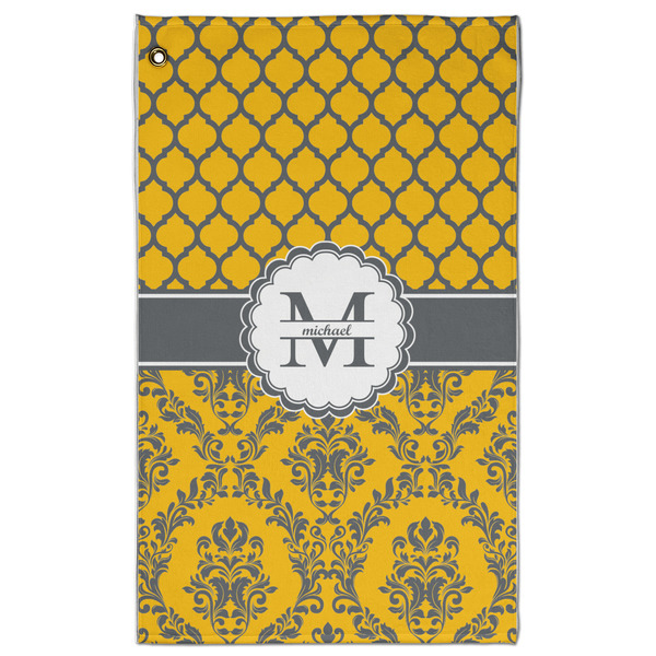 Custom Damask & Moroccan Golf Towel - Poly-Cotton Blend w/ Name and Initial