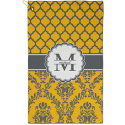 Damask & Moroccan Golf Towel - Poly-Cotton Blend - Small w/ Name and Initial