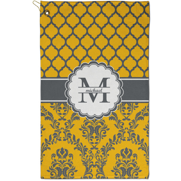 Custom Damask & Moroccan Golf Towel - Poly-Cotton Blend - Small w/ Name and Initial