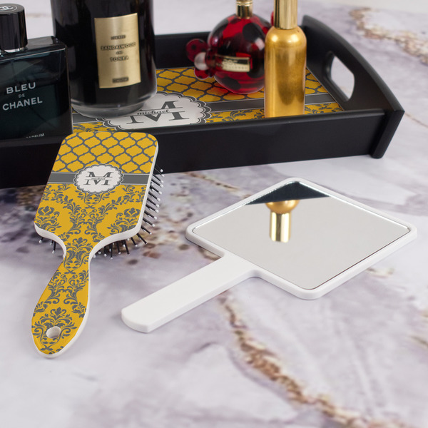Damask & Moroccan Hair Brush - With Hand Mirror