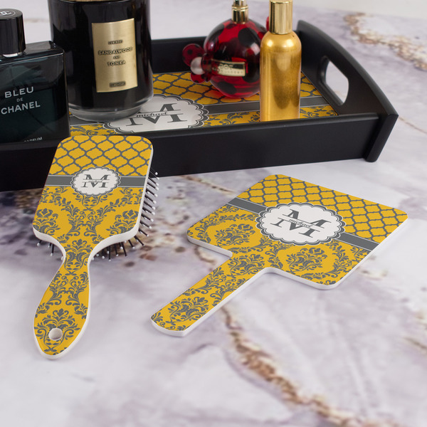 Damask & Moroccan Hair Brush and Hand Mirror - Bathroom Scene