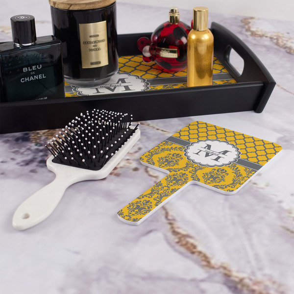 Damask & Moroccan Hand Mirror - With Hair Brush