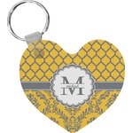 Damask & Moroccan Heart Plastic Keychain w/ Name and Initial