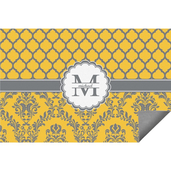Custom Damask & Moroccan Indoor / Outdoor Rug - 6'x8' w/ Name and Initial