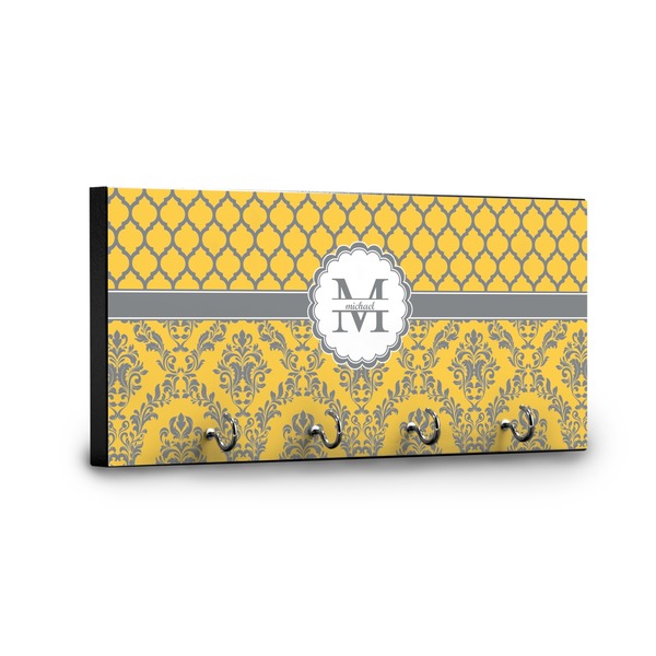 Damask & Moroccan Key Hanger - Front View with Hooks