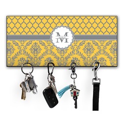Damask & Moroccan Key Hanger w/ 4 Hooks w/ Name and Initial