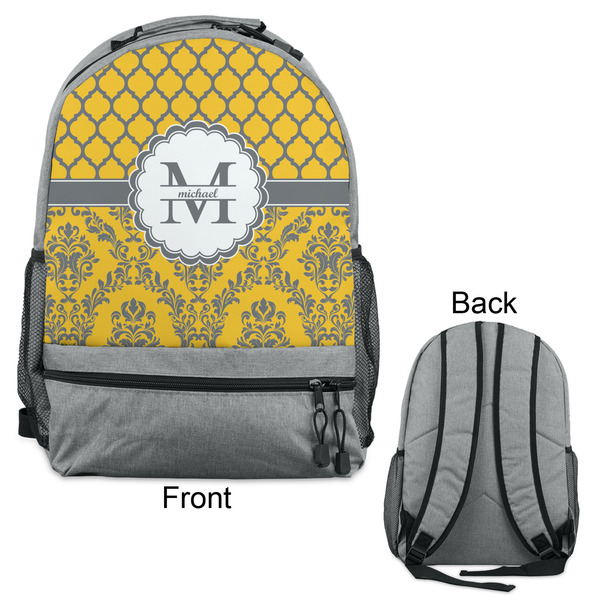 Damask & Moroccan Large Backpack - Gray - Front & Back View