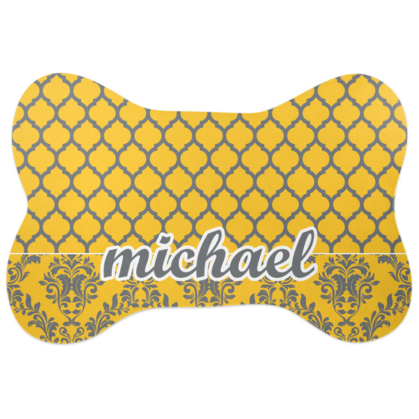 Custom Damask & Moroccan Bone Shaped Dog Food Mat (Personalized)