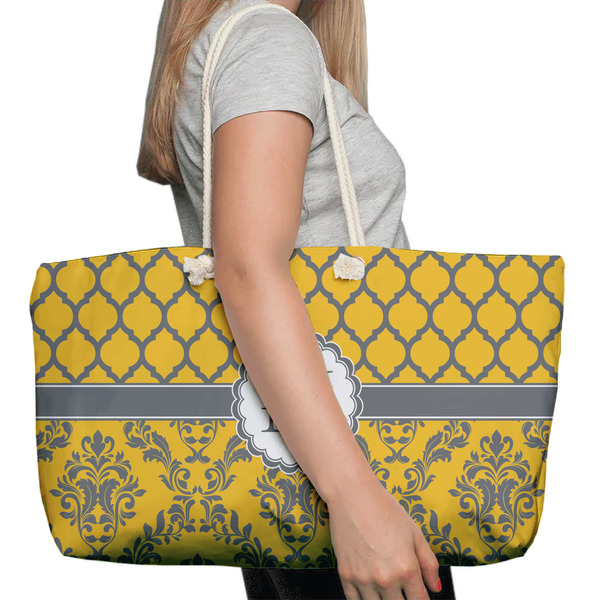 Damask & Moroccan Large Rope Tote Bag - In Context View
