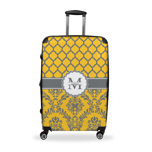 Custom Damask & Moroccan Suitcase - 28" Large - Checked w/ Name and Initial