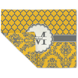 Damask & Moroccan Double-Sided Linen Placemat - Single w/ Name and Initial