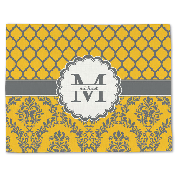 Custom Damask & Moroccan Single-Sided Linen Placemat - Single w/ Name and Initial