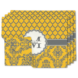 Damask & Moroccan Linen Placemat w/ Name and Initial