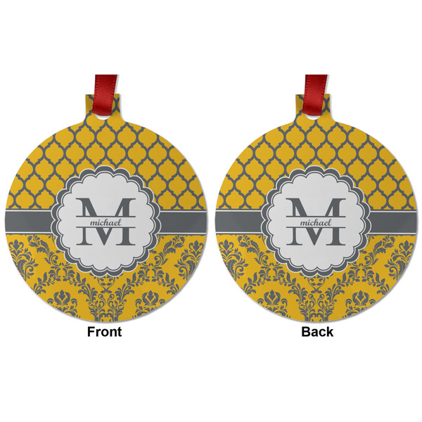 Damask & Moroccan Metal Ball Ornament - Front and Back