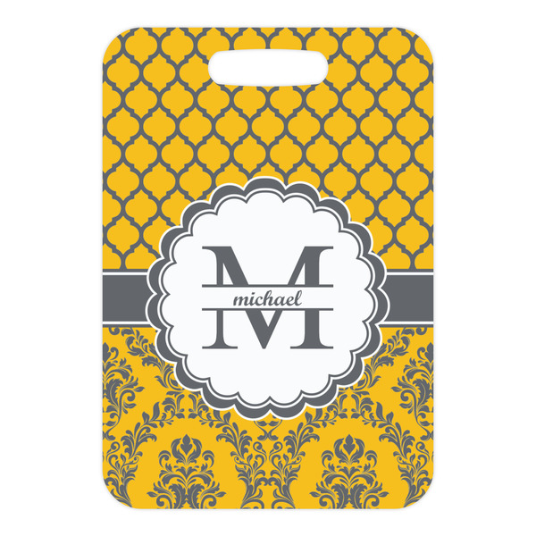 Damask & Moroccan Metal Luggage Tag - Front Without Strap