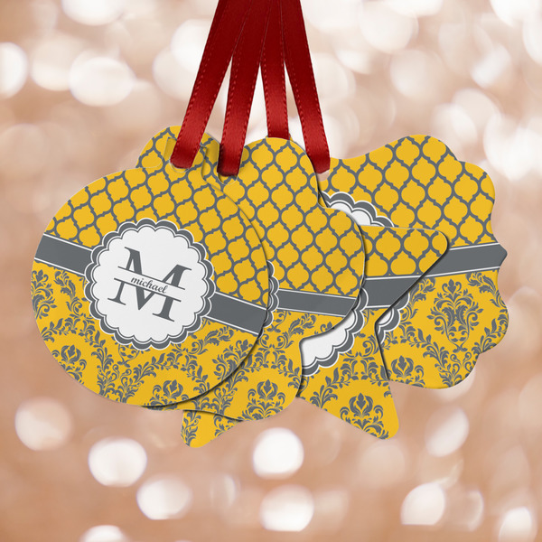Custom Damask & Moroccan Metal Ornaments - Double Sided w/ Name and Initial