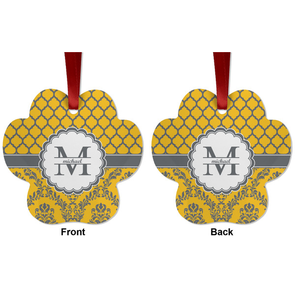 Damask & Moroccan Metal Paw Ornament - Front and Back
