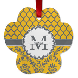 Damask & Moroccan Metal Paw Ornament - Double Sided w/ Name and Initial