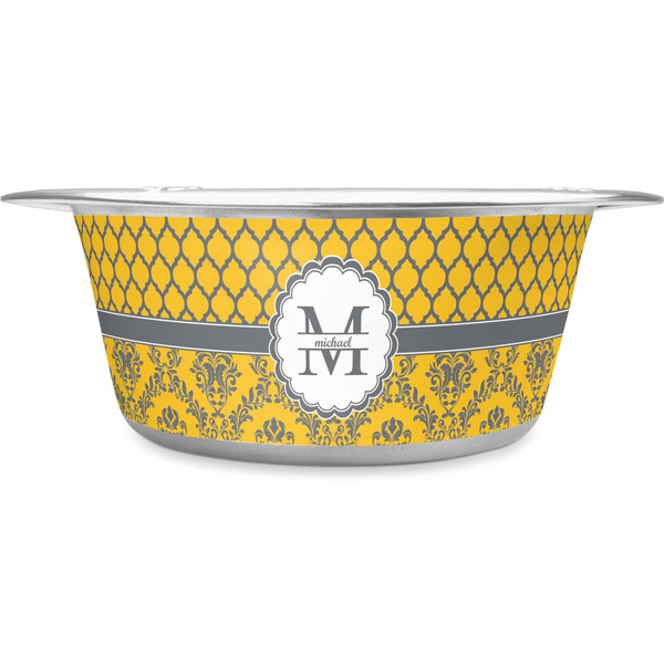 Custom Damask & Moroccan Stainless Steel Dog Bowl - Medium (Personalized)