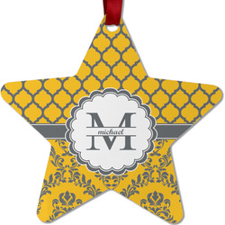 Damask & Moroccan Metal Star Ornament - Double Sided w/ Name and Initial