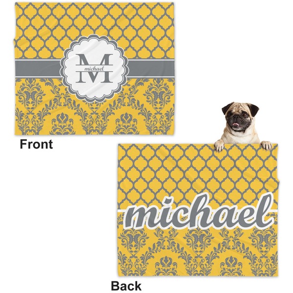 Damask & Moroccan Microfleece Dog Blanket - Large- Front & Back