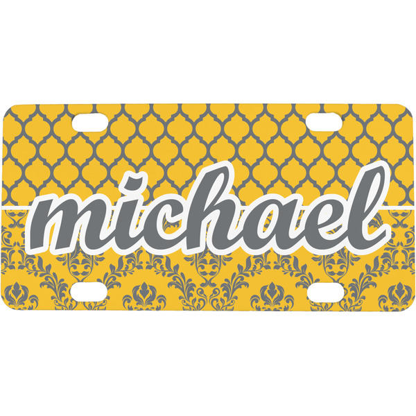 Custom Damask & Moroccan Mini / Bicycle License Plate (4 Holes) (Personalized)