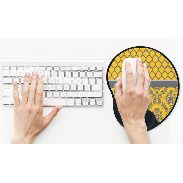 Damask & Moroccan Mouse Pad with Wrist Rest - LIFESYTLE 2 (in use)