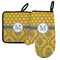 Damask & Moroccan Left Oven Mitt & Pot Holder Set w/ Name and Initial