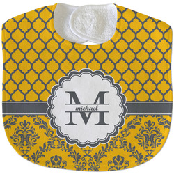 Damask & Moroccan Velour Baby Bib w/ Name and Initial