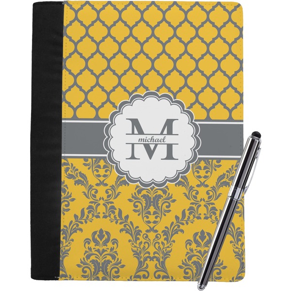Custom Damask & Moroccan Notebook Padfolio - Large w/ Name and Initial