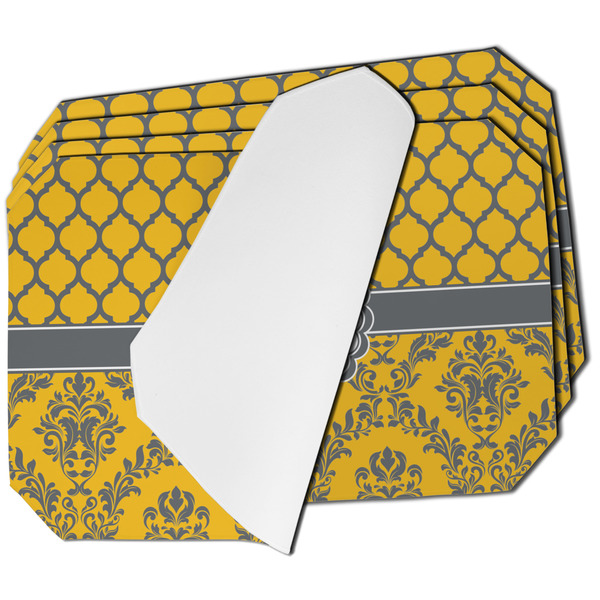Custom Damask & Moroccan Dining Table Mat - Octagon - Set of 4 (Single-Sided) w/ Name and Initial