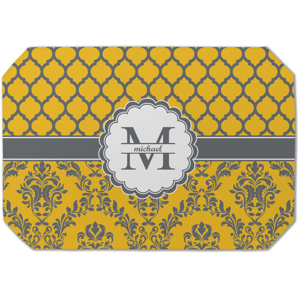 Custom Damask & Moroccan Dining Table Mat - Octagon (Single-Sided) w/ Name and Initial