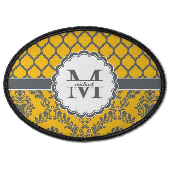 Custom Damask & Moroccan Iron On Oval Patch w/ Name and Initial