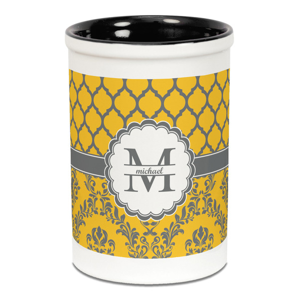 Custom Damask & Moroccan Ceramic Pencil Holders - Black