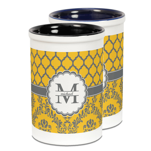 Custom Damask & Moroccan Ceramic Pencil Holder - Large