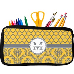 Damask & Moroccan Neoprene Pencil Case - Small w/ Name and Initial
