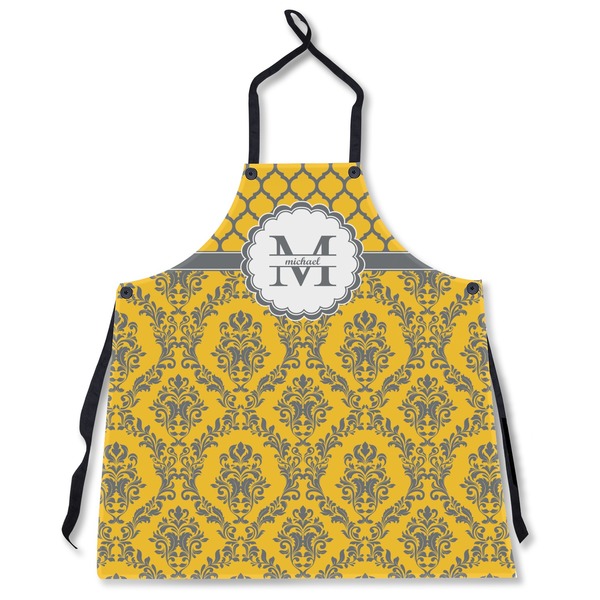 Custom Damask & Moroccan Apron Without Pockets w/ Name and Initial