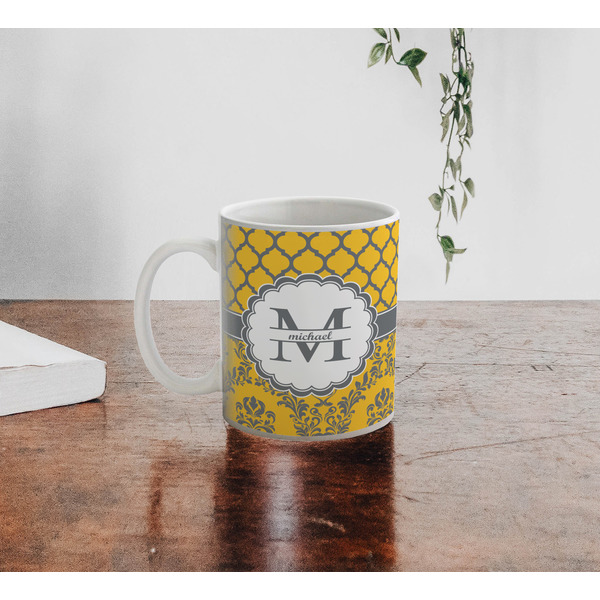 Damask & Moroccan Personalized Coffee Mug - Lifestyle