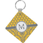 Damask & Moroccan Diamond Plastic Keychain w/ Name and Initial