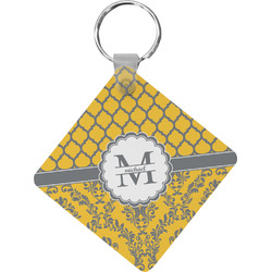 Damask & Moroccan Diamond Plastic Keychain w/ Name and Initial