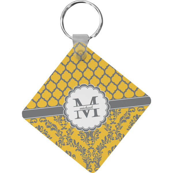 Custom Damask & Moroccan Diamond Plastic Keychain w/ Name and Initial