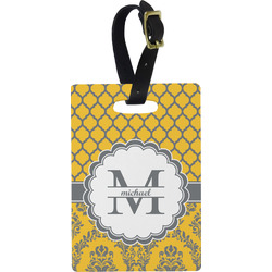 Damask & Moroccan Plastic Luggage Tag - Rectangular w/ Name and Initial
