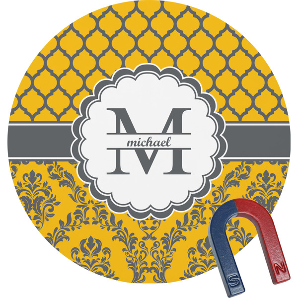 Custom Damask & Moroccan Round Fridge Magnet (Personalized)