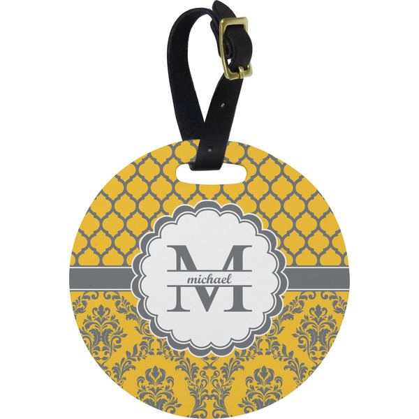Custom Damask & Moroccan Plastic Luggage Tag - Round (Personalized)