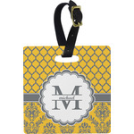 Damask & Moroccan Plastic Luggage Tag - Square w/ Name and Initial