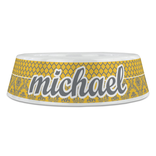 Damask & Moroccan Plastic Pet Bowls - Large - FRONT