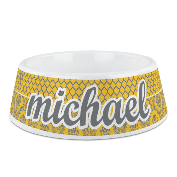 Custom Damask & Moroccan Plastic Dog Bowl - Medium (Personalized)
