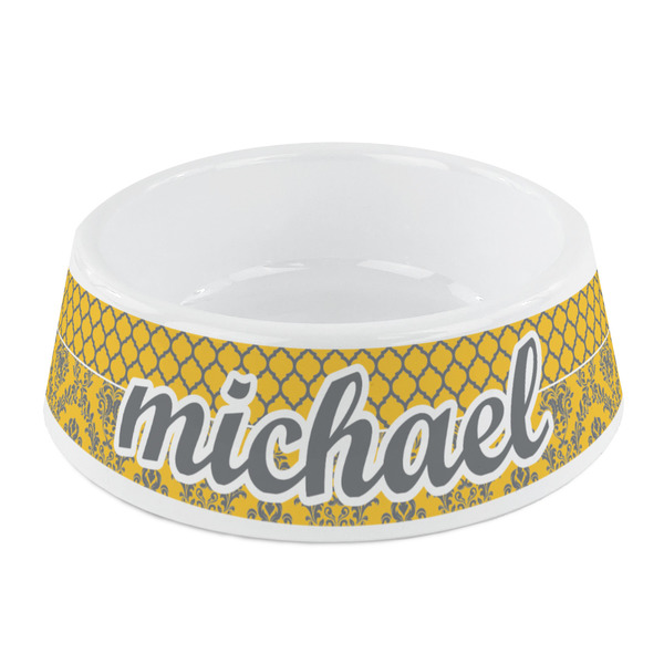 Custom Damask & Moroccan Plastic Dog Bowl - Small (Personalized)